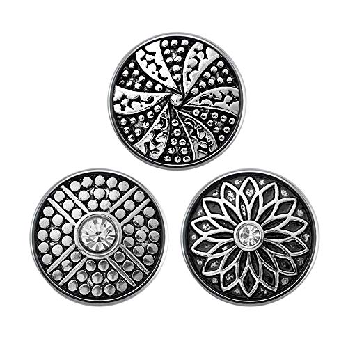 Quiges Damen Click Button 18mm Chunk Set 3 Stücke Silberne Blumen Motiv für Druckknopf Zubehör Quiges Damen Click Button 18mm Chunk Set 3 Stücke Silberne Blumen Motiv für Druckknopf Zubehör von Quiges