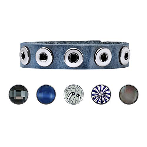 Quiges Damen Lederarmband mit 12mm Druckknöpfe/Chunks Blau Set 18-20cm von Quiges