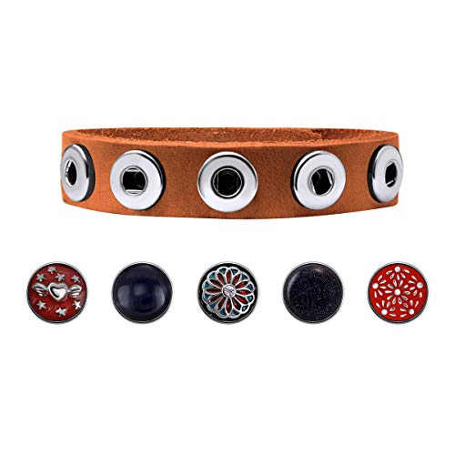 Quiges Damen Lederarmband mit 12mm Druckknöpfe/Chunks Braun Set 18-20cm von Quiges