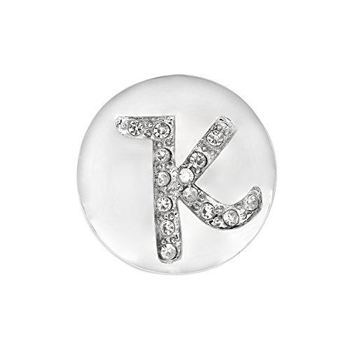 Quiges Damen Mini Click Button 12mm Versilbert Alphabet Buchstabe K mit Kristalle Zirkonia von Quiges
