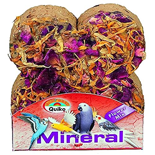 Quiko Mineral-Flower Mix Stein für Vögel 90g - Futterergänzender Pickstein auf Lehmbasis mit Blüten und Getreide von Quiko