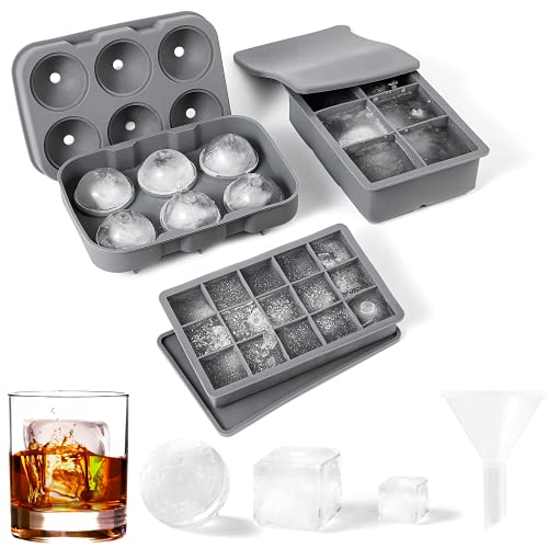Quikobo Eiswürfelform Silikon Combo Formen - 3er Set, Kugel-Eis Bereiter, große Würfel & Kleine Würfel mit Deckel, Flexible Eiswürfelform für Whiskey, LFGB zertifiziert und BPA-frei von Quikobo