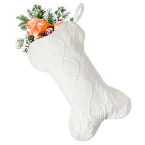 Quilax 1 Stück Weihnachtsstrumpf,Hundeknochen Weihnachtsstrümpfe,Groß Gestrickt,Nikolausstrumpf,Geschenk Dekorationen,für Kamin,Weihnachtsbaum,Wand,Treppe(16.5 × 9.8 Zoll) von Quilax
