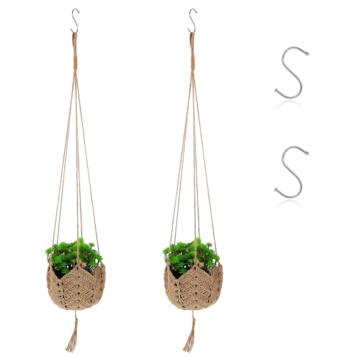 Quilax 2 Stück Makramee Blumenampel,Baumwollseil Hängeampel,Blumenampel Hängend Innen,Blumentopf Hängend,Boho Deko Aesthetic,für Innen,Garten,Wohnzimmer,Außen,Balkon von Quilax
