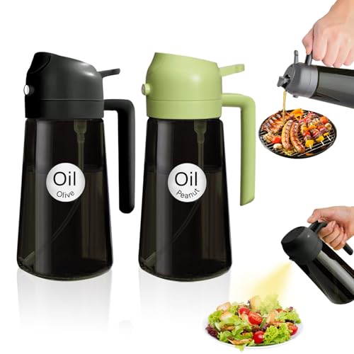 QuilNiche öl sprühflasche, 2in1 ölsprüher mit umweltfreundlichem, wasserdichtem Etikett Aufkleber, 470ml Licht-Blockierung Lebensmittelgeeigneter Mister ölsprüher für speiseöl für Küche Fritteuse von QuillNiche