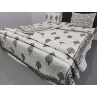 Handblock Bedruckte Baumwollquilt | Jaipuri Razai Blumen Print Decke Wende Quilt King Queen Twin Size von QuiltHubBazar