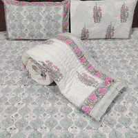 Handblock Bedruckte Baumwollquilt | Jaipuri Razai Blumen Print Decke Wende Quilt King Queen Twin Size von QuiltHubBazar