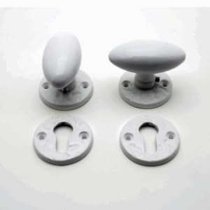 Türgriff, oval, Aluminium, weiß, auf Rosette, mit Zylinderloch Türgriff, oval, Aluminium, weiß, auf Rosette, mit Zylinderloch von Quincadeco