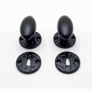 Türgriff oval, Aluminium, schwarz, auf Rosette mit Schlüsselloch. Türgriff oval, Aluminium, schwarz, auf Rosette mit Schlüsselloch. von Quincadeco