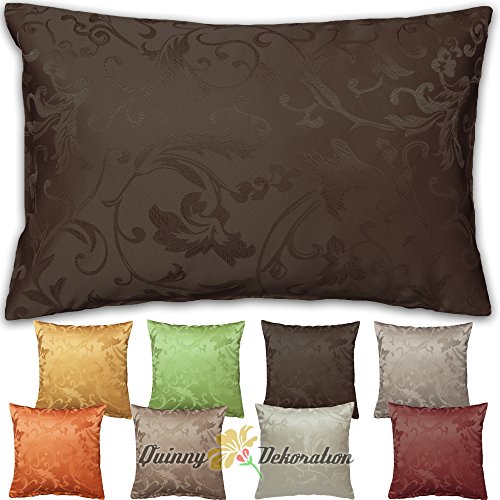 Quinnyshop Jacquard Kissenhülle in Ranken-Design 40x40 50x50 40x60 cm mit Farbwahl (ca. 40 x 60 cm Braun) von Quinnyshop