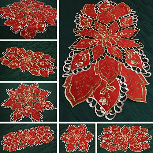 Quinnyshop Bezaubernde Winter Mitteldecke/Tischläufer rot mit Durchbruch-Stickerei - Größe wählbar (ca. 85 x 85 cm Eckig) von Quinnyshop