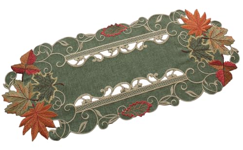 Quinnyshop Herbst Blätter Tischläufer Tischdecke Mitteldecke Deckchen Ahorn Grün Gelb Orange (ca. 35 x 70 cm Oval) von Quinnyshop