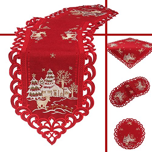 Quinnyshop Hirsch Weihnachts-Tischläufer 30 x 160 cm Leinen Optik, Rot von Quinnyshop