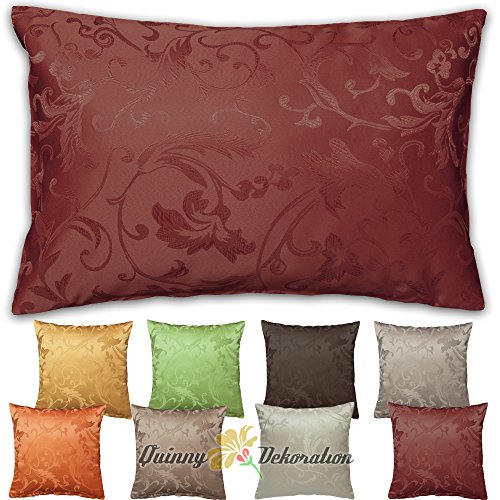 Jacquard Kissenhülle in Ranken-Design 40x40 50x50 40x60 cm mit FARBWAHL (ca. 50 x 50 cm Weinrot) von Quinnyshop