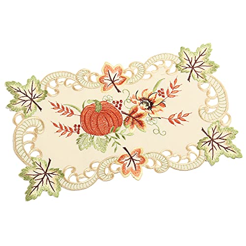 Quinnyshop Kürbis und Sonnenblume Stickerei Tischläufer 22 x 37 cm Polyester, Creme von Quinnyshop