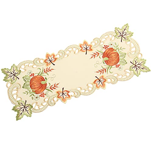 Quinnyshop Kürbis und Sonnenblume Stickerei Tischläufer 22 x 55 cm Polyester, Creme von Quinnyshop
