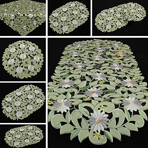 Quinnyshop Margerite Kamille Tischdecke/Tischläufer grün mit weißen Blumen Stickerei - Größe wählbar (ca. 85 x 85 cm) von Quinnyshop