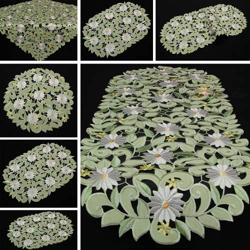 Quinnyshop Margerite Kamille Tischläufer/Tischdecke grün mit weißen Blumen Stickerei - Größe wählbar (ca. 30 cm Rund) von Quinnyshop