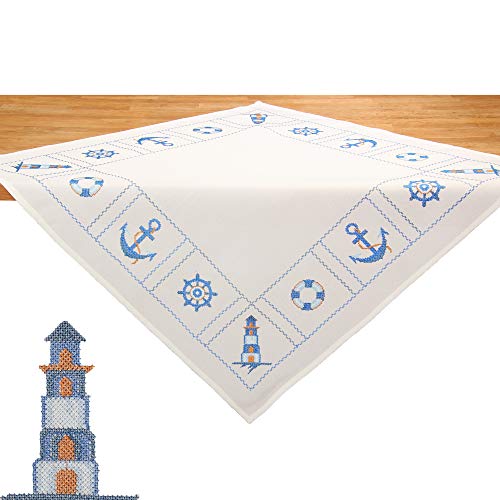 Quinnyshop Mitteldecke Tischdecke Maritime Motive Webmuster Stickerei ca. 85 x 85 cm Polyester Blau, Weiß Quinnyshop Mitteldecke Tischdecke Maritime Motive Webmuster Stickerei ca. 85 x 85 cm Polyester Blau, Weiß von Quinnyshop