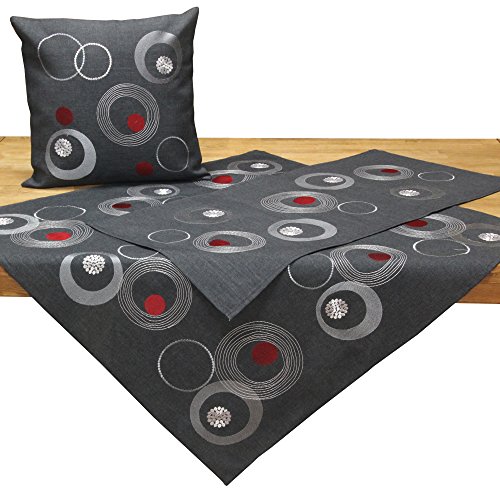 Quinnyshop Moderne Kreise Kringel Tischläufer ca. 40 x 160 cm Polyester, Grau von Quinnyshop