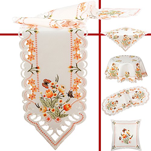 Quinnyshop Orange Tulpen und Schmetterlinge Stickerei Kissenhülle 40 x 40 cm Polyester, Weiß von Quinnyshop