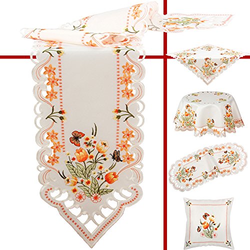 Quinnyshop Orange Tulpen und Schmetterlinge Stickerei Mitteldecke 60 cm Rund Polyester, Weiß Quinnyshop Orange Tulpen und Schmetterlinge Stickerei Mitteldecke 60 cm Rund Polyester, Weiß von Quinnyshop