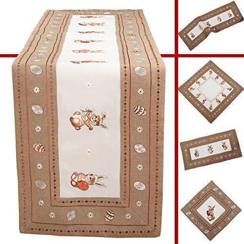 Quinnyshop Osterhasen Ostereier Stickerei Deckchen 30 x 30 cm Polyester, Weiß Braun von Quinnyshop