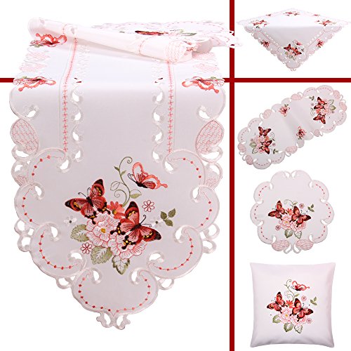 Quinnyshop Rosa Schmetterlinge Stickerei Frühling Kissenhülle Kissenbezug ca. 40 x 40 cm Polyester, Weiß von Quinnyshop