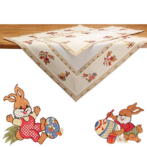 Quinnyshop Stickerei Osterhasen Tischläufer ca. 40 x 130 cm Eckig, Polyester Beige Natur von Quinnyshop