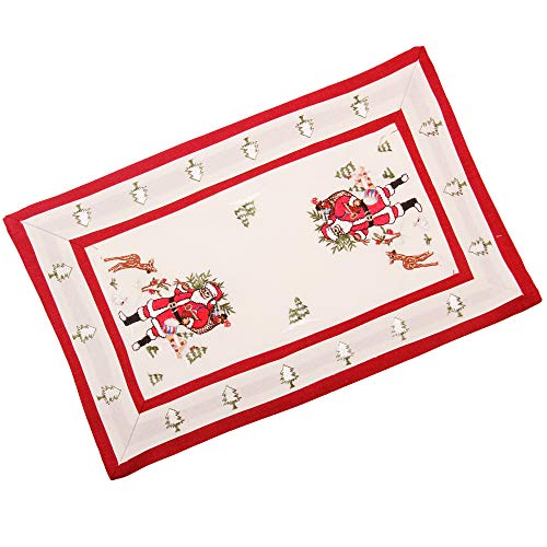 Quinnyshop Weihnachts-Deckchen Platzsets mit Weihnachtsmann Stickerei ca. 30x45 cm Polyester, Rot/Crème von Quinnyshop