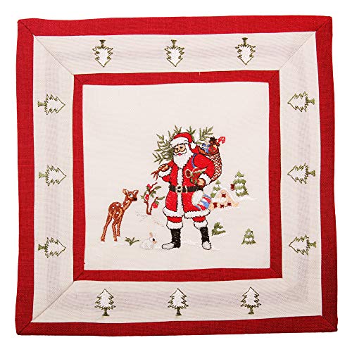 Quinnyshop Weihnachts-Deckchen mit Weihnachtsmann Stickerei ca. 30x30 cm Polyester, Rot/Crème von Quinnyshop