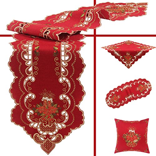 Quinnyshop Weihnachts-Tischdeckchen 30 cm Rund Polyester, Rot von Quinnyshop