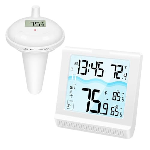 Poolthermometer Kabelloses Schwimmendes Poolthermometer, Leicht Ablesbares Digitales Poolthermometer, Wasserdicht Mit Innentemperatur-Feuchtigkeitsmonitor von Quintaroa