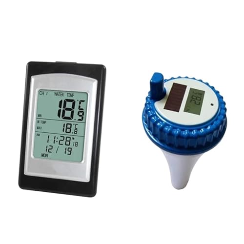Poolthermometer Solarbetriebenes Kabelloses Poolthermometer, Schwimm-SPA-Teichwanne, Wasserdicht, Digitales LCD-Hintergrundbeleuchtung, Schwimmender Temperatursender von Quintaroa