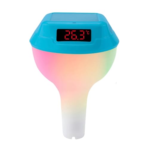 Poolthermometer Solarbetriebenes Outdoor-Poolthermometer Mit LED-Anzeige Und Timing-Poolthermometer, Wasserdicht, For Poolwannen, Temperaturüberwachung, Poolzubehör(Lake Blue) von Quintaroa