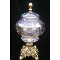Opalisierende Ormolu Münze Dot Art Glas Kompott Teller Box von QuintessenceByCheryl