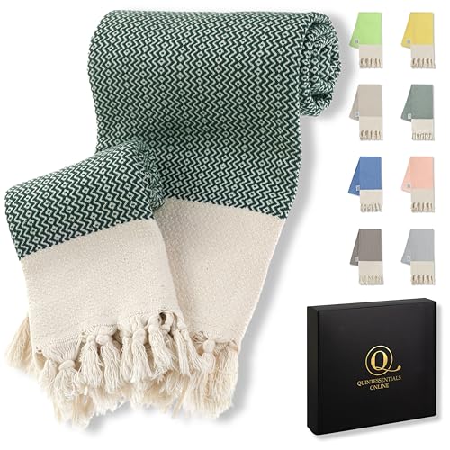 Quintessentials Coccolami Türkische Tücher - Pestemal aus Bio-Baumwolle für Strand, Spa, Yoga, Pool, Hamamtuch Handgewebt, 1 XL Badetuch, 1 Handtuch, Hergestellt in der Türkei (Olive Green) von Quintessentials Online