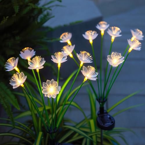 Quintrost Solarleuchten Blume für Garten Außen, 2 Stück LED Kirschblüten Blume Solarlampe, IP65 Wasserdicht Gartenleuchten, Deko für Garten, Zäune, Hochzeit, Party Dekoration Beleuchtung, Warmweiß von Quintrost