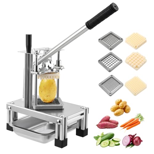 Pommes Frites Schneider Kartoffelschneider 1/2 + 3/8 + 1/4 Zoll Manueller Zerkleinerer füR Kartoffelchips, Pommesschneider Edelstahl füR StäBchen Obst, GemüSe, Ergonomischer GriffgemüSeschneider von Quirknove