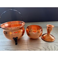 Vintage Coppercraft Kerzenhalter Und 2 Pflanzgefäße Made in Usa Guild Kupferkessel - J von QuirkyandCuriousShop