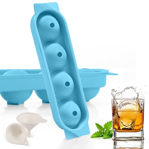 Eiswürfelform Silikon, 2 Pack 8x Eiswürfel Rund Eiswürfelbehälter mit Deckel, Eiswürfelform Rund, BPA Frei Eiswürfel Form Ice Cube Tray Mold with Lid für Bier Cocktails Whisky - Blau von Quirlig