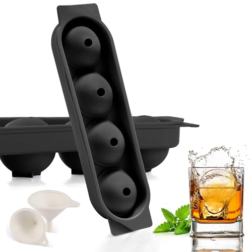 Eiswürfelform Silikon, 2 Pack 8x Eiswürfel Rund Eiswürfelbehälter mit Deckel, Eiswürfelform Rund, BPA Frei Eiswürfel Form Ice Cube Tray Mold with Lid für Bier Cocktails Whisky - Schwarz von Quirlig