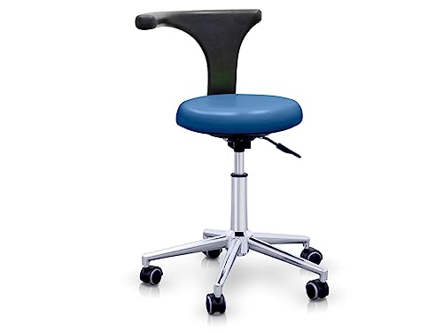 QUIRUMED Hocker mit professioneller ergonomischer Rückenlehne, Farbe Marineblau, Edelstahlstruktur, Kunstleder, Basis mit Rädern, höhenverstellbarer Sitz, bis 120 kg von Quirumed