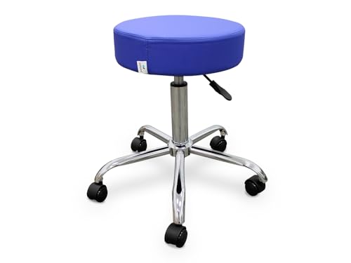 QUIRUMED WELLCORE Hocker mit selbstreinigenden Rollen, höhenverstellbar, professionelle Verwendung, robuste Struktur, 5 Rollen, Blau von Quirumed