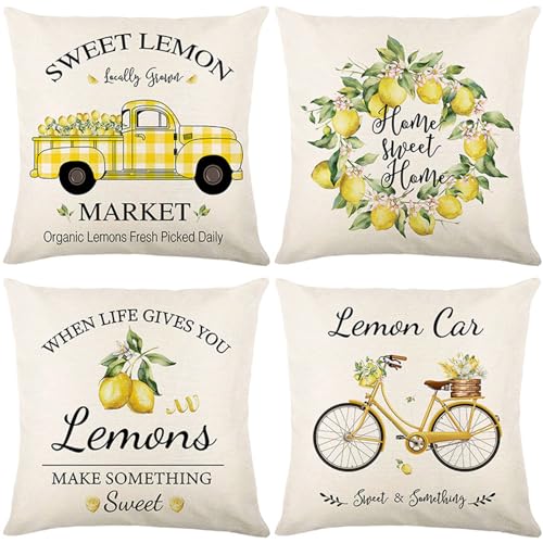 Kissenbezug 45x45 cm Leinen Kissenhülle 4er Set Sommer-Truck-Zitrone Dekokissen Kissenbezüge Quadratische Sofakissen Kopfkissenbezug für Outdoor Couchkissen Wohnzimmer Zierkissenbezug Kissenbezug 45x45 cm Leinen Kissenhülle 4er Set Sommer-Truck-Zitrone Dekokissen Kissenbezüge Quadratische Sofakissen Kopfkissenbezug für Outdoor Couchkissen Wohnzimmer Zierkissenbezug von Quitey