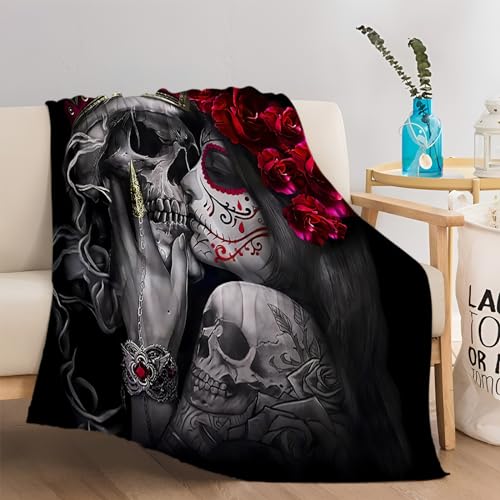 Bedding Flanelldecke Rosen Totenkopf 150x200 cm 3D-Druckdecke kuscheldecke,Sofadecke,Wolldecke,Bettlaken,Wärme und Isolierung Decke,Klimaanlage Decke für Wohn und Schlafräume von Quixora