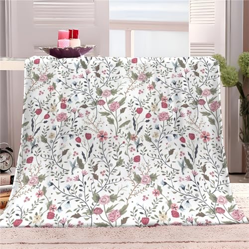 Kuscheldecke Blumen Pflanzen BläTter Flauschig Fleecedecke als Sofadecke Couchdecke Wohndecke Weiche & Warme Sofaüberwurf Decke 150 x 200 cm von Quixora