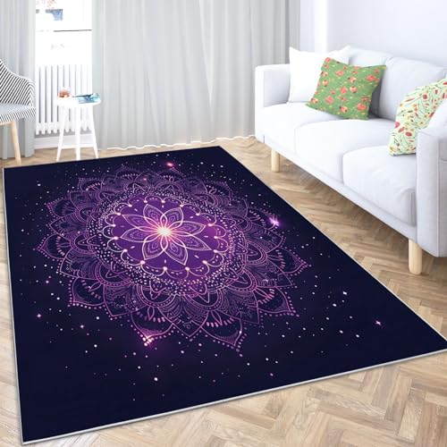 Quixora Bereich Teppich 3D Gedruckt Anti-Rutsch-Teppich Mandala Bohemian Home Decoration Wohnzimmer Teppich Lila Flanell Soft-Touch,Leicht Zu Reinigen 60x90cm von Quixora