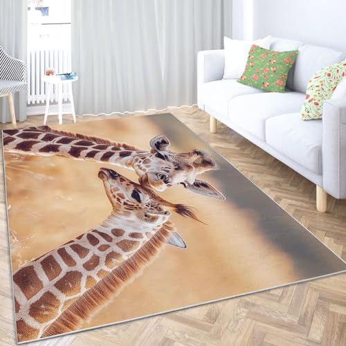 Quixora Bereich Teppich 3D Gedruckt Anti-Rutsch-Teppich Tierthema Giraffe Home Decoration Wohnzimmer Teppich Braun Flanell Soft-Touch,Leicht Zu Reinigen 120x170cm von Quixora