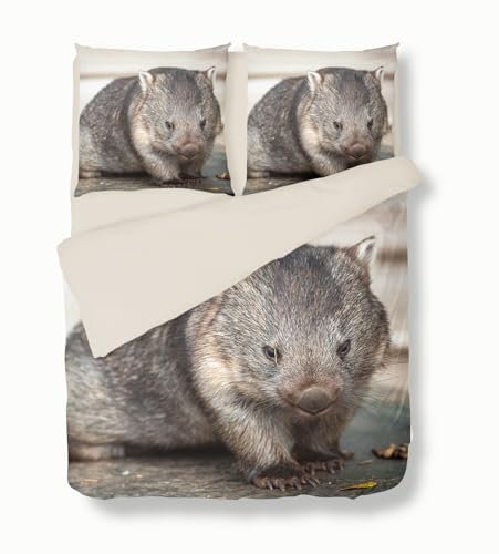 Quixora Bettwäsche 220x240cm Tasmanisches Wombat-Muster Bettbezug Set mit Reißverschluss Weiche Microfaser Deckenbezug und 2 Kissenbezug 80 x 80cm von Quixora